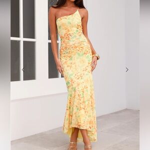 Yellow Floral Formal Dress XS